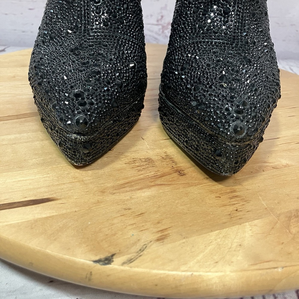 Betsey Johnson‎ Rhinestone Ankle Boots Women's Size 8 Black Chunky Heel Sparkly - Picture 3 of 12